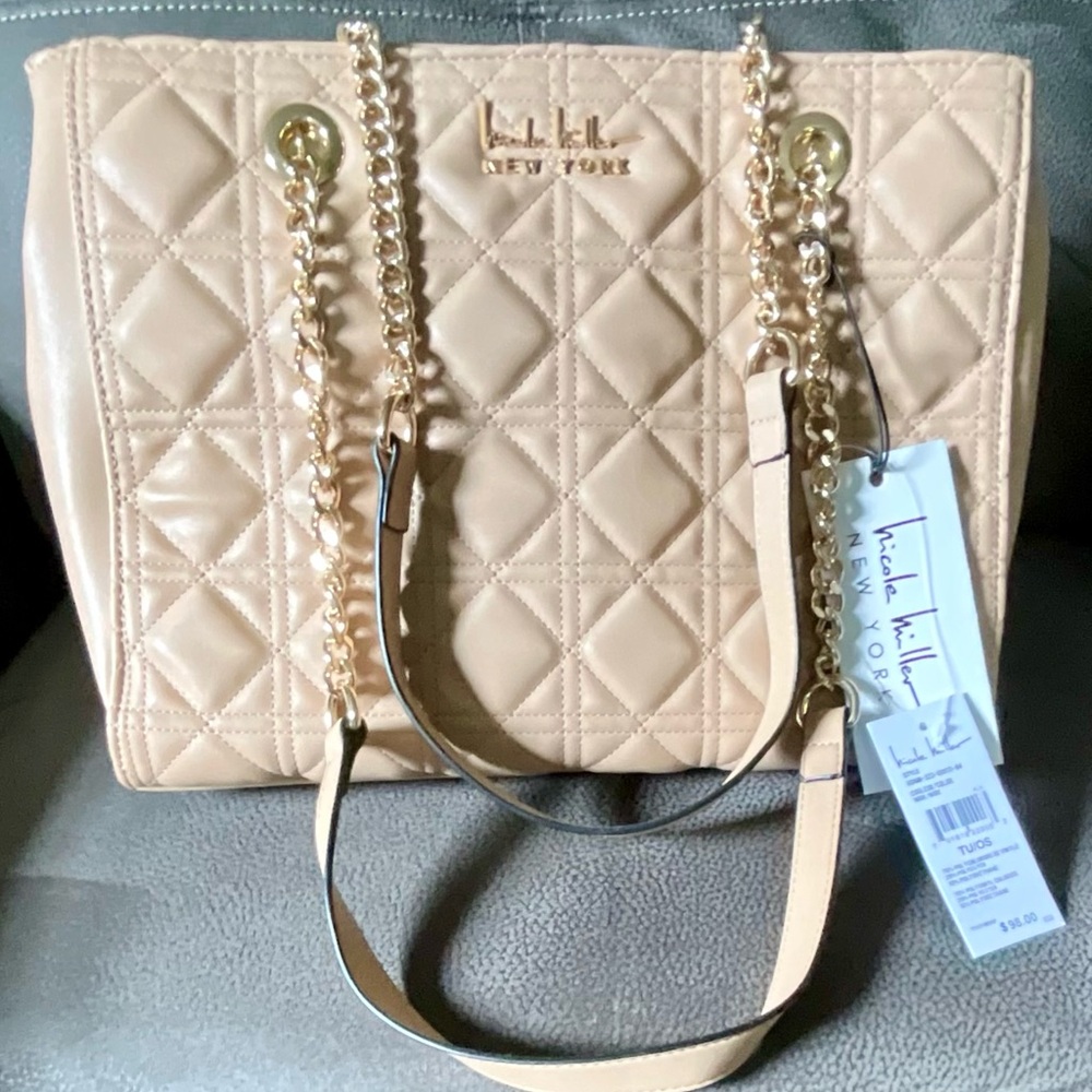 Nicole Miller Quilted Tan Shoulder Bag
